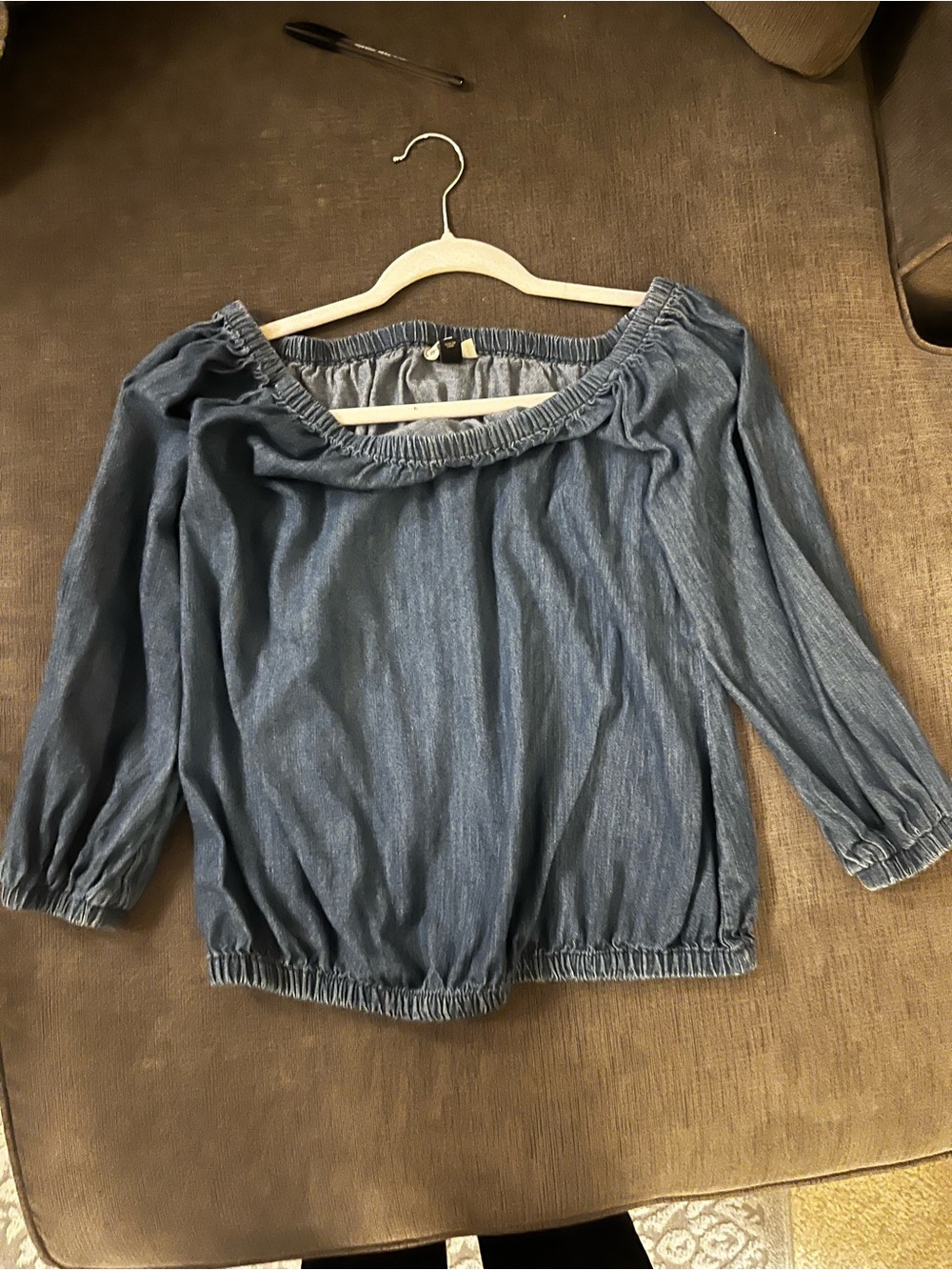 Universal Thread Blue Off-Shoulder Chambray Blouse